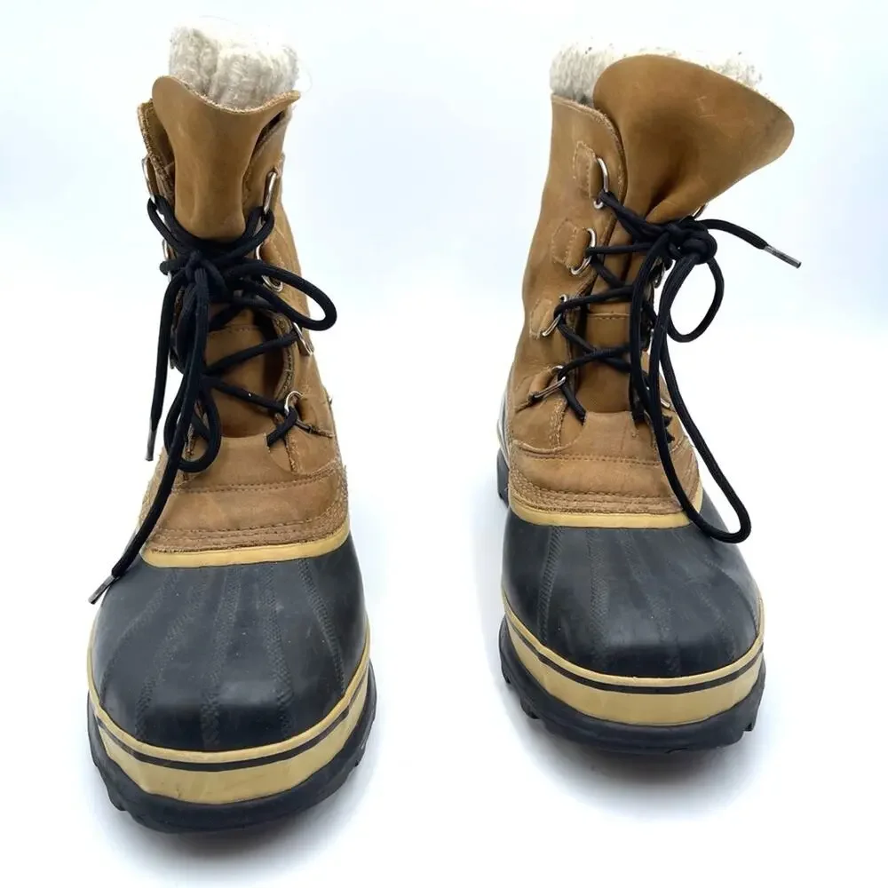 SOREL CARIBOU snow boots size  10 men's brown leather Handcrafted Made Canada